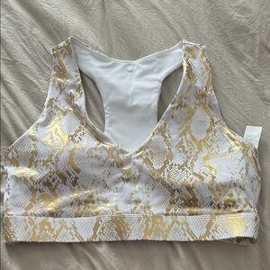 Fabletics Gold and White Patterned Sports Bra